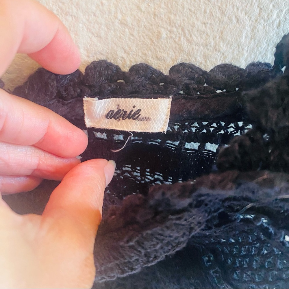 ⭐️ Aerie Crochet Crop Tank Top Square-Neck Open-Knit Women’s Small Black Coverup - Picture 5 of 7